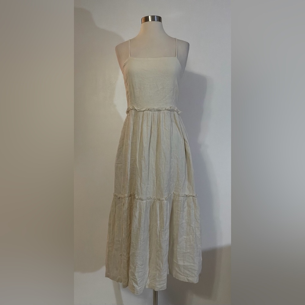 Grade and Gather Sleeveless Tiered Midi Dress in Cream